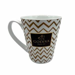 Godiva Belguim 1926 Logo Chevron 12oz Coffee Mug – Gold & White
